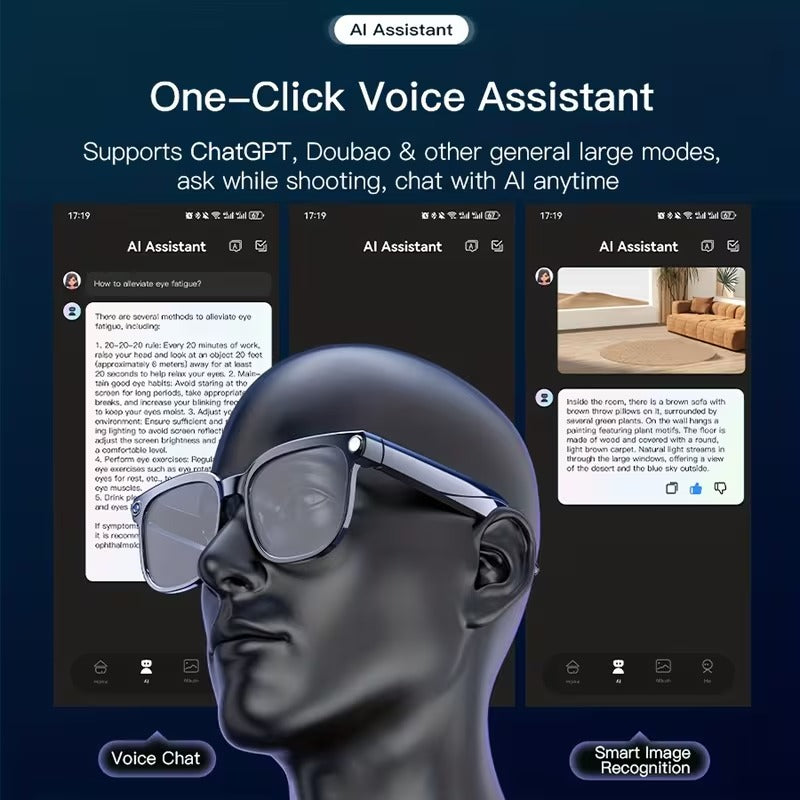 Camera Smart Glasses | AI Smart Glasses With Real-Time Translation & Object Recognition | Open-Ear Audio.
