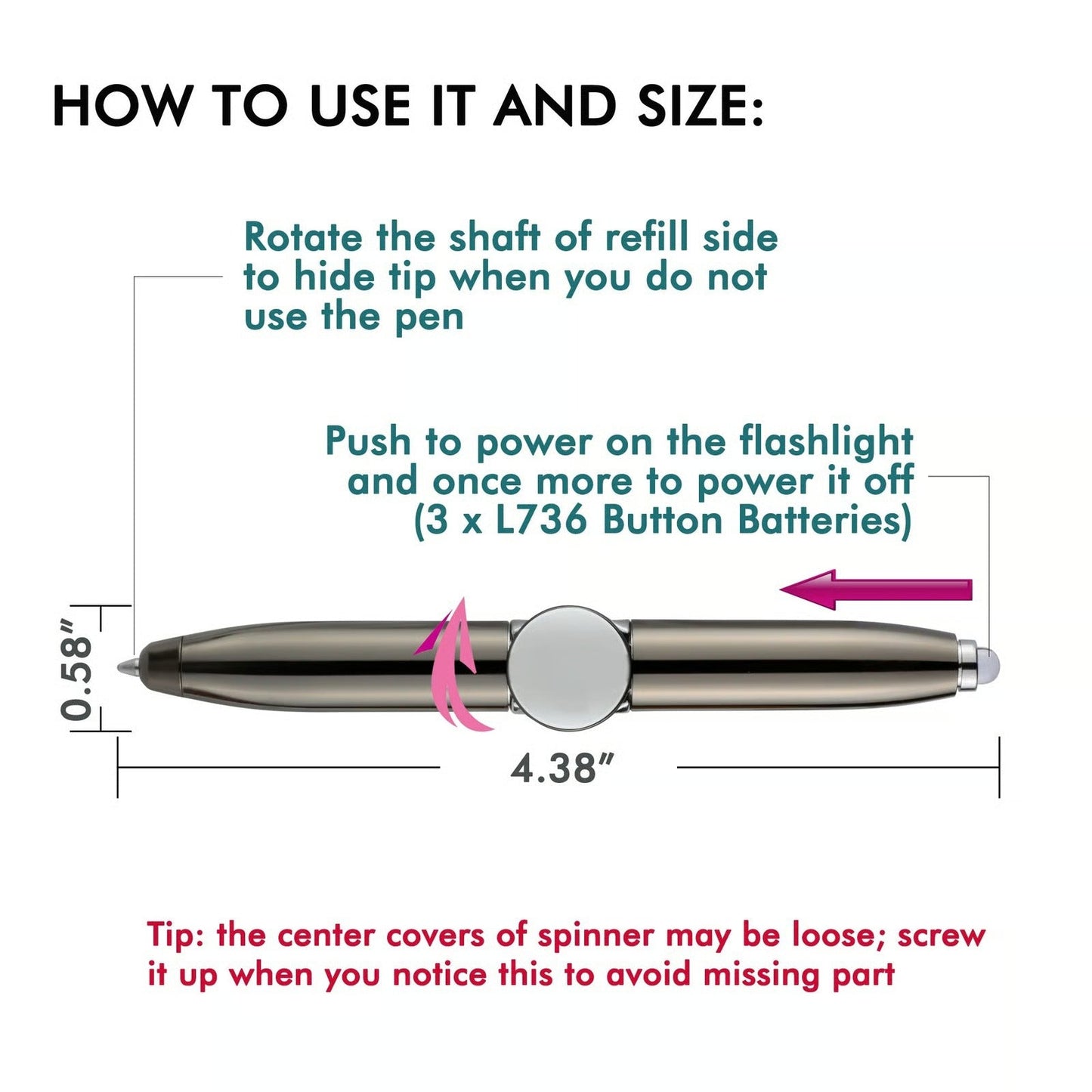 Fidget Spinning Pen with LED Light (4 Pens)